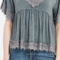 New Arrivals Hot Style Fashion Tops Sexy V-Neck Lace Patchwork Ladies' Blouses Elegent